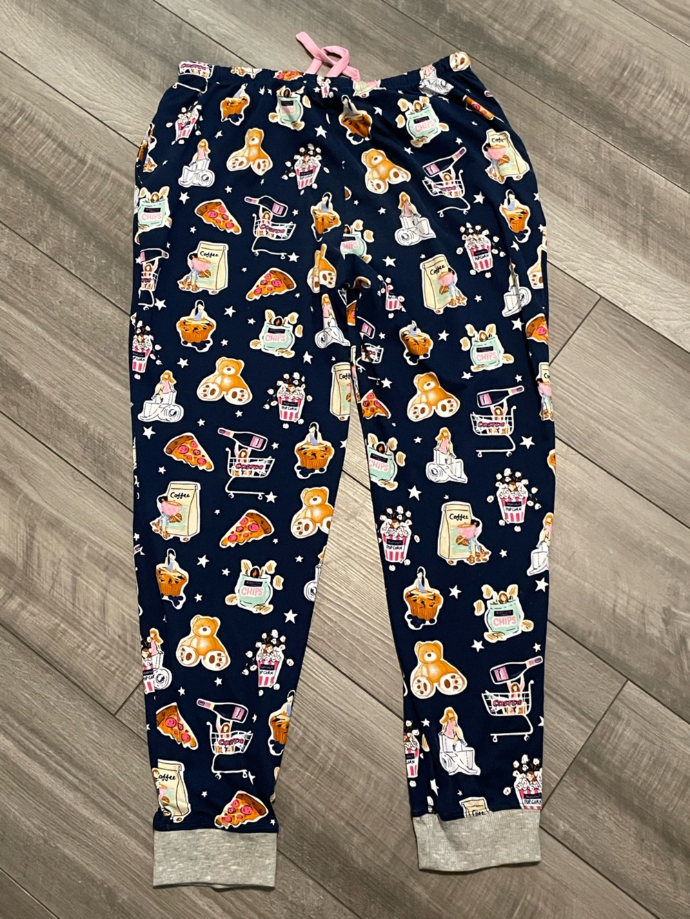 Costco Navy Snack & Toy Print Pajama Pants with Pink Drawstring Size M - Picture 5 of 7
